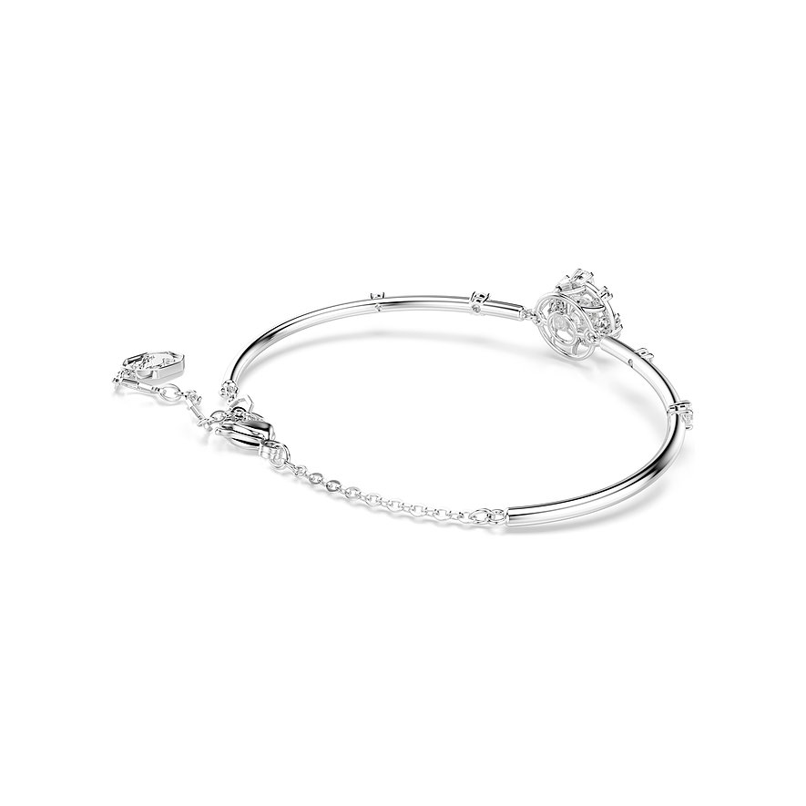 Swarovski Armreif aus Metall mit verspielten Swarovski-Kristallen und einem beweglichen, runden Anhänger.