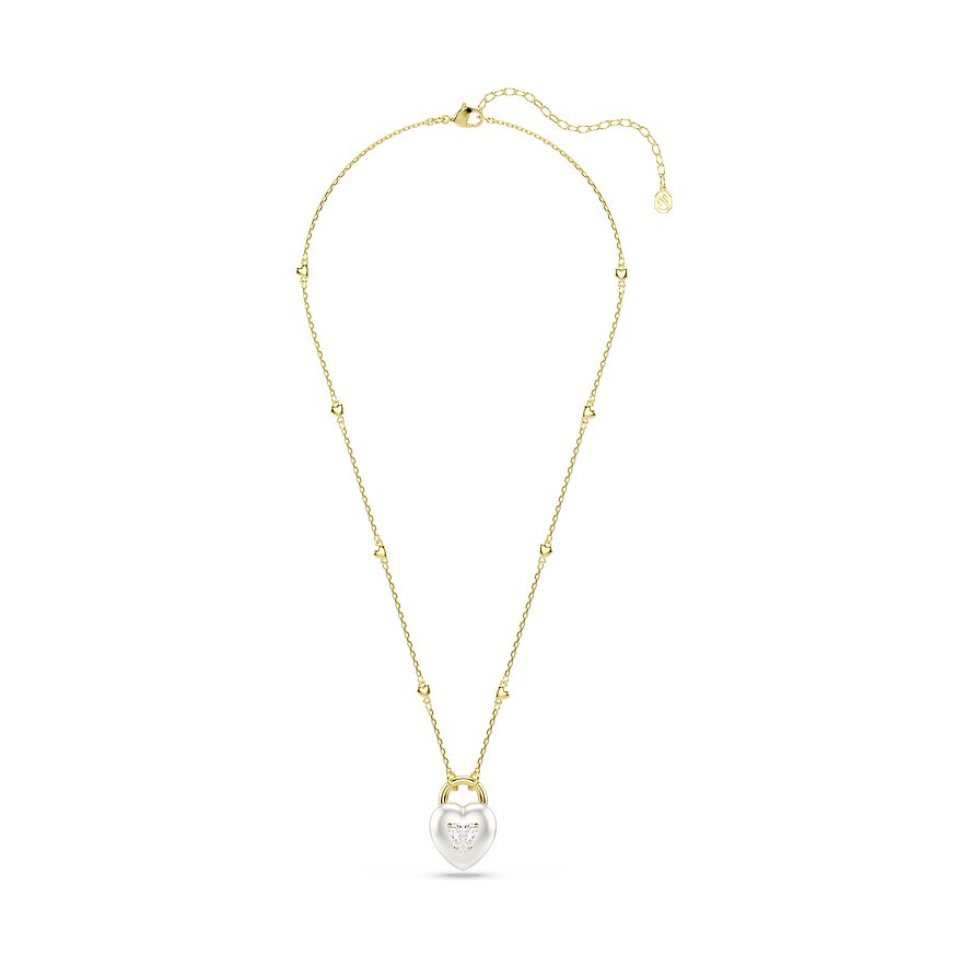 Swarovski Halsschmuck aus goldfarbenem Metall mit Herzanhänger und funkelndem Schmetterling aus Swarovski-Kristall.