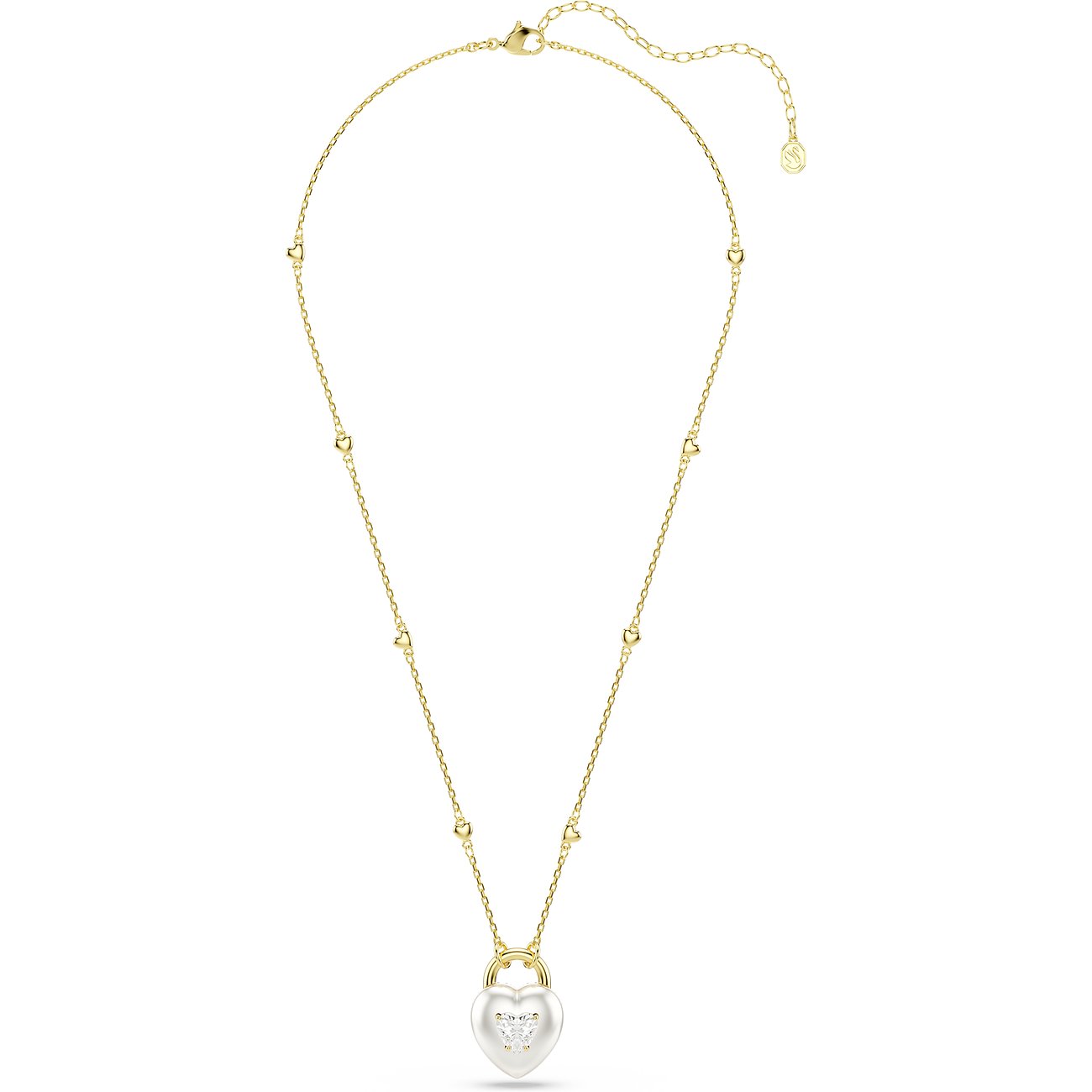 Swarovski Halsschmuck aus goldfarbenem Metall mit Herzanhänger und funkelndem Schmetterling aus Swarovski-Kristall.