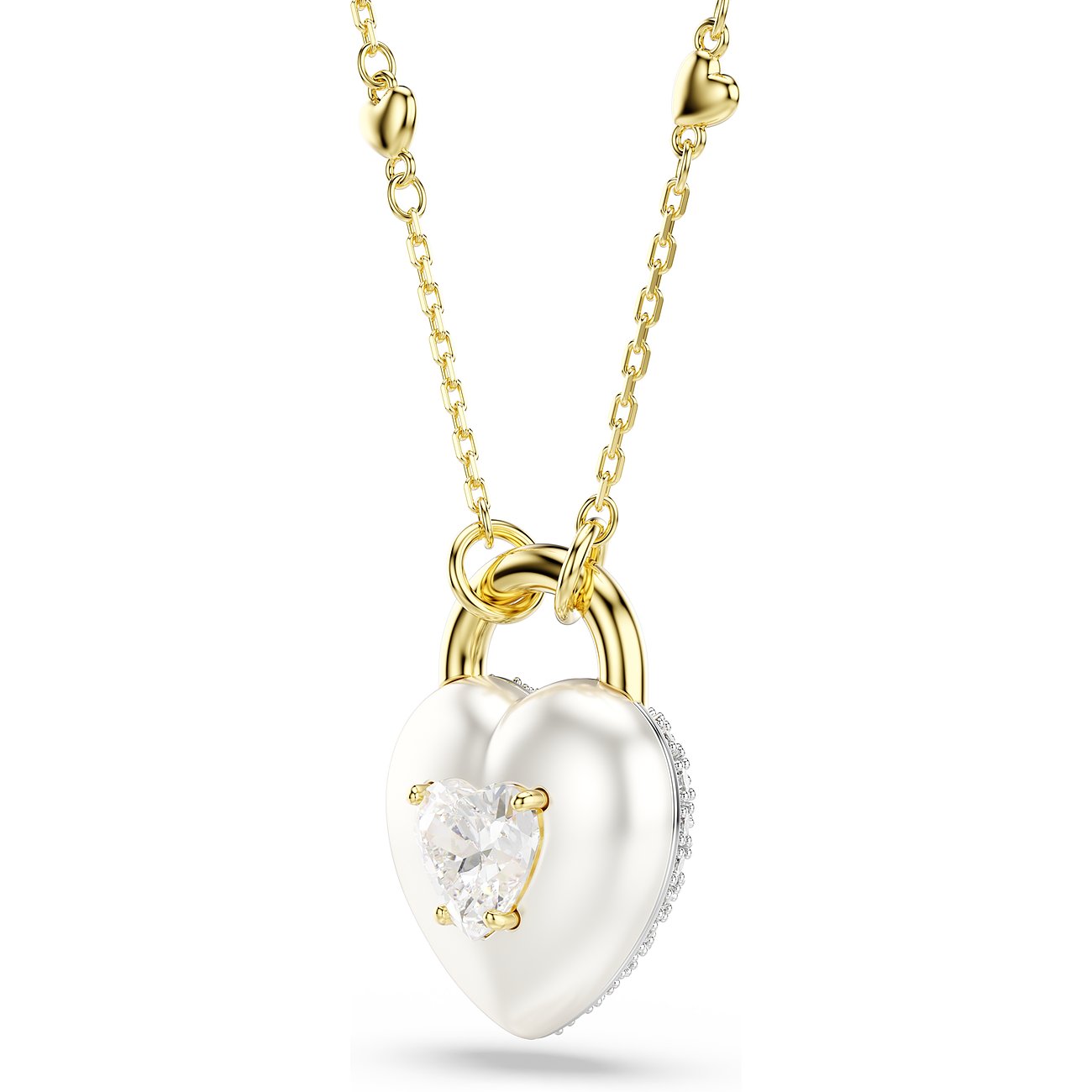 Swarovski Halskette aus goldfarbenem Metall mit herzförmigem Anhänger, verziert mit einem klaren Kristall.