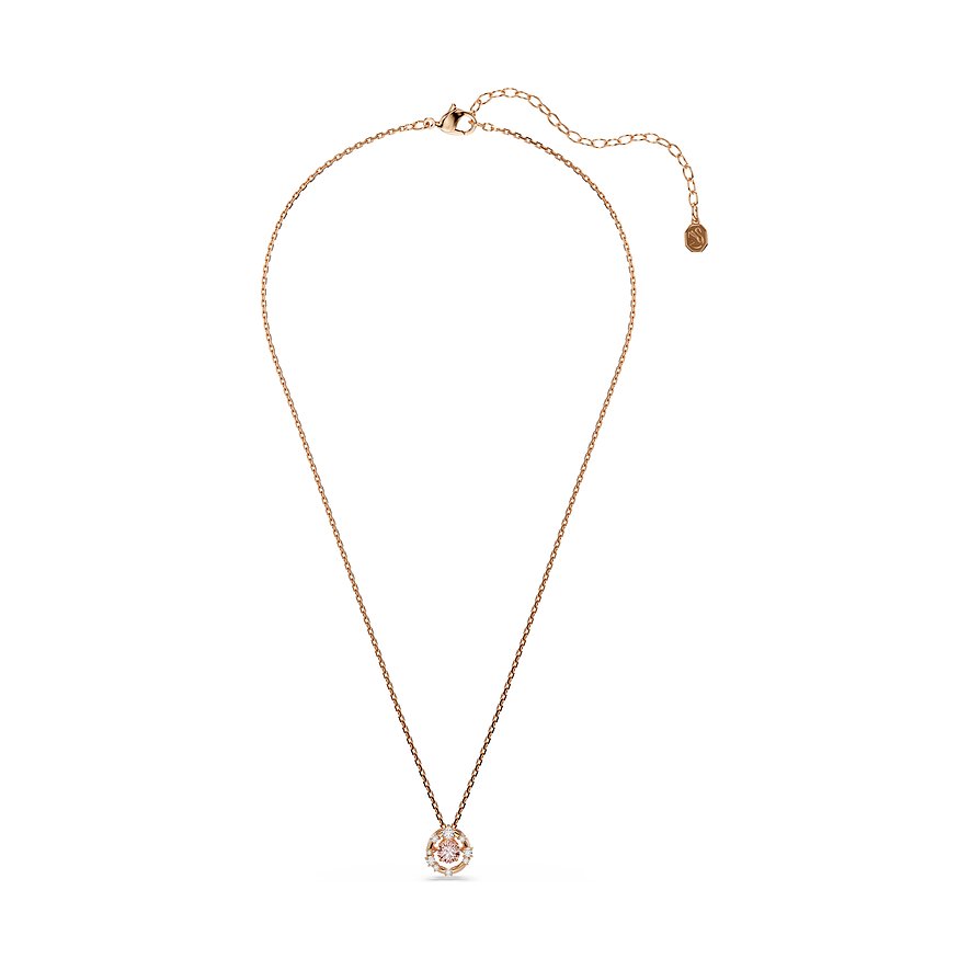 Swarovski Halskette aus roségoldfarbenem Metall mit pinkfarbenem Swarovski-Kristall in einer runden Fassung.
