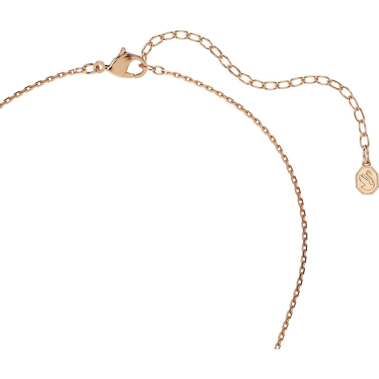 Detailaufnahme der Rückseite einer Swarovski Metall-Halskette mit längenverstellbarer Kette und Karabinerverschluss.