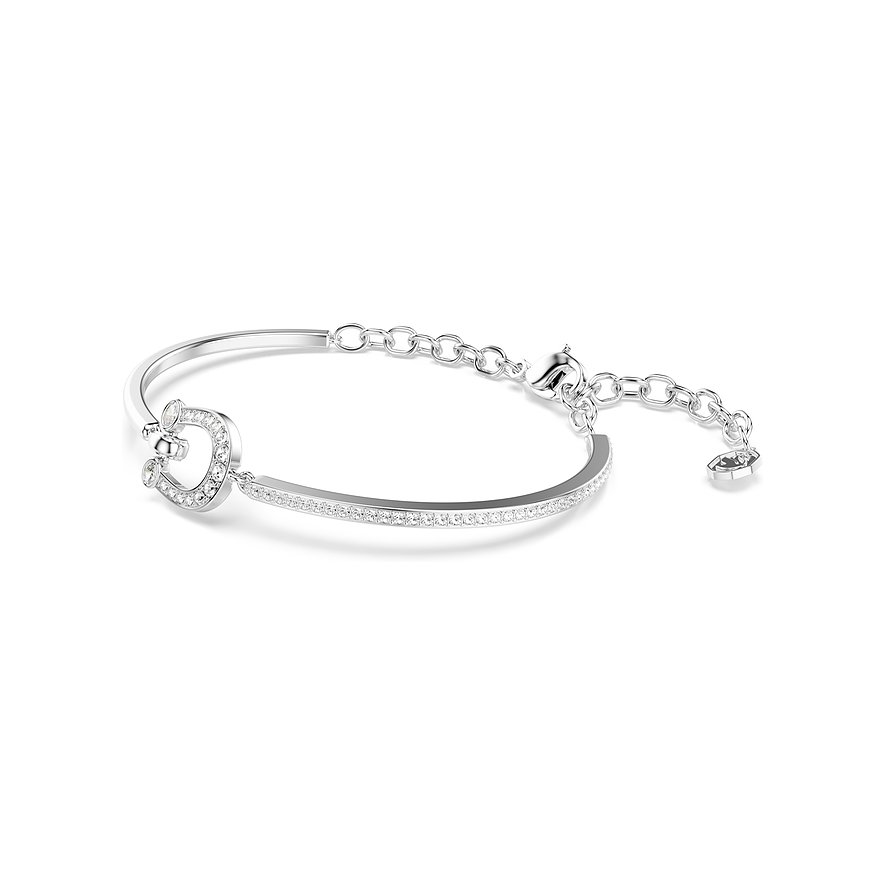 Swarovski Armreif aus Metall mit funkelnden Swarovski-Kristallen in Hufeisenform und einer Linie aus Ziersteinen.