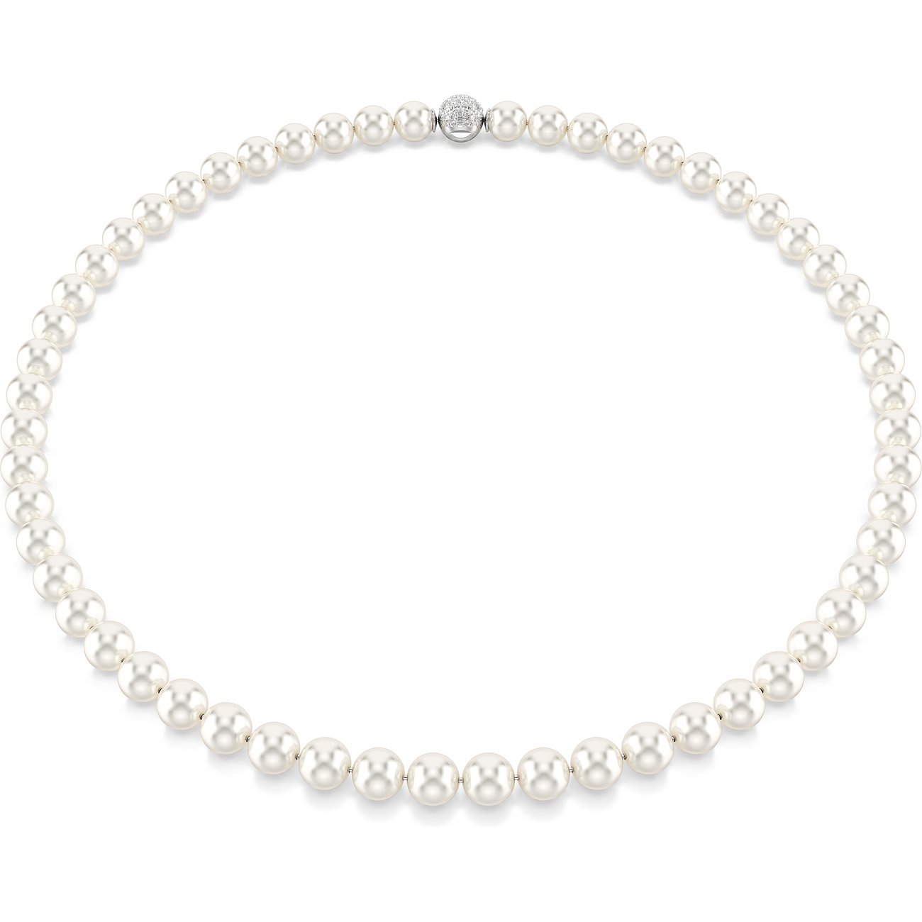 Swarovski metalen halsketting met veel kleine, ronde parels en een glinsterende sluiting.