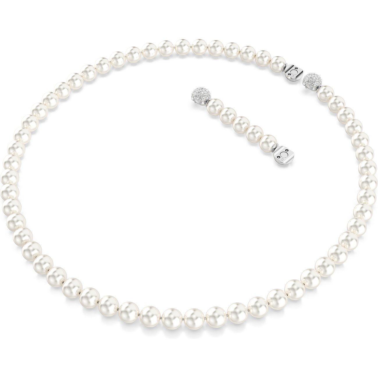 Swarovski metalen halsketting met veel ronde, witte Swarovski-kristallen en fijne sluitingen.
