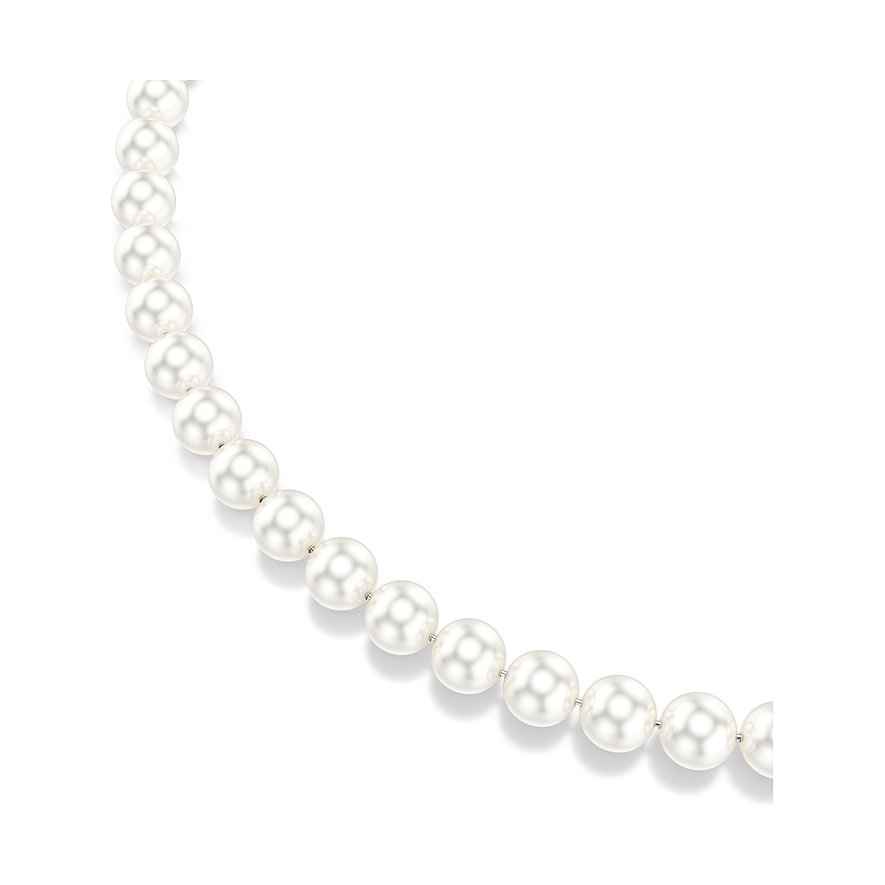 Close-up van een metalen Swarovski ketting met individuele glinsterende witte Swarovski kristallen.