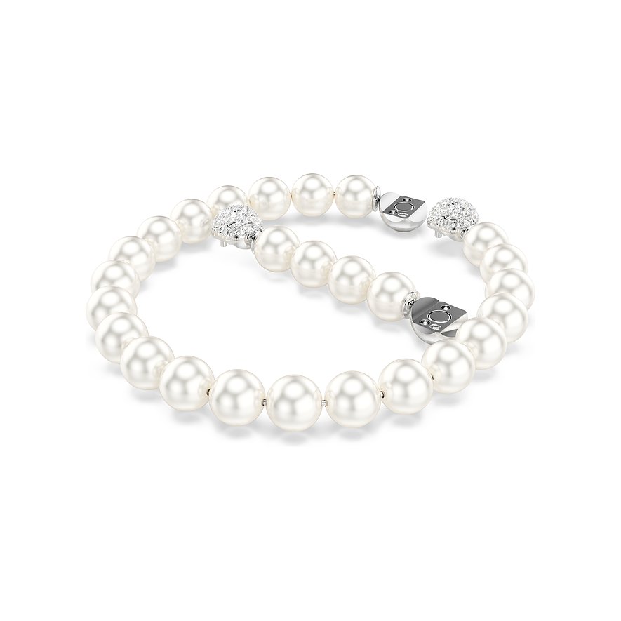 Swarovski Armband aus weißen Perlen und Metall, verziert mit Swarovski-Kristallen an den Verschlüssen.