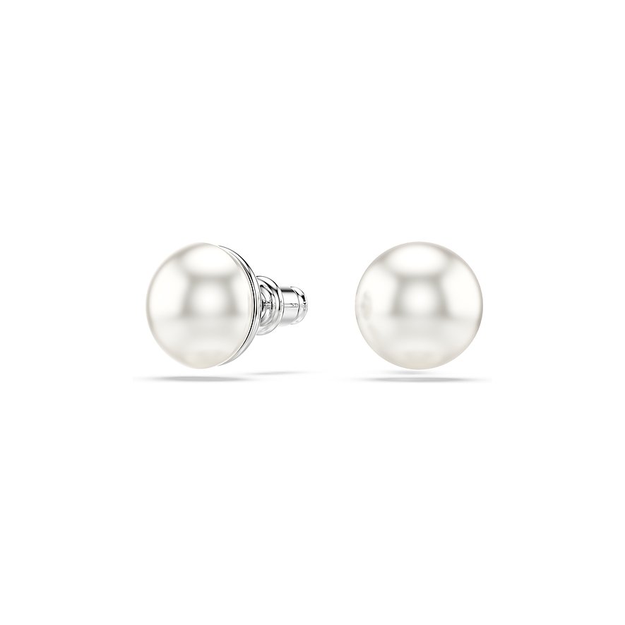 Zwei runde, cremefarbene Swarovski Ohrschmuck aus Metall im Perlen-Design