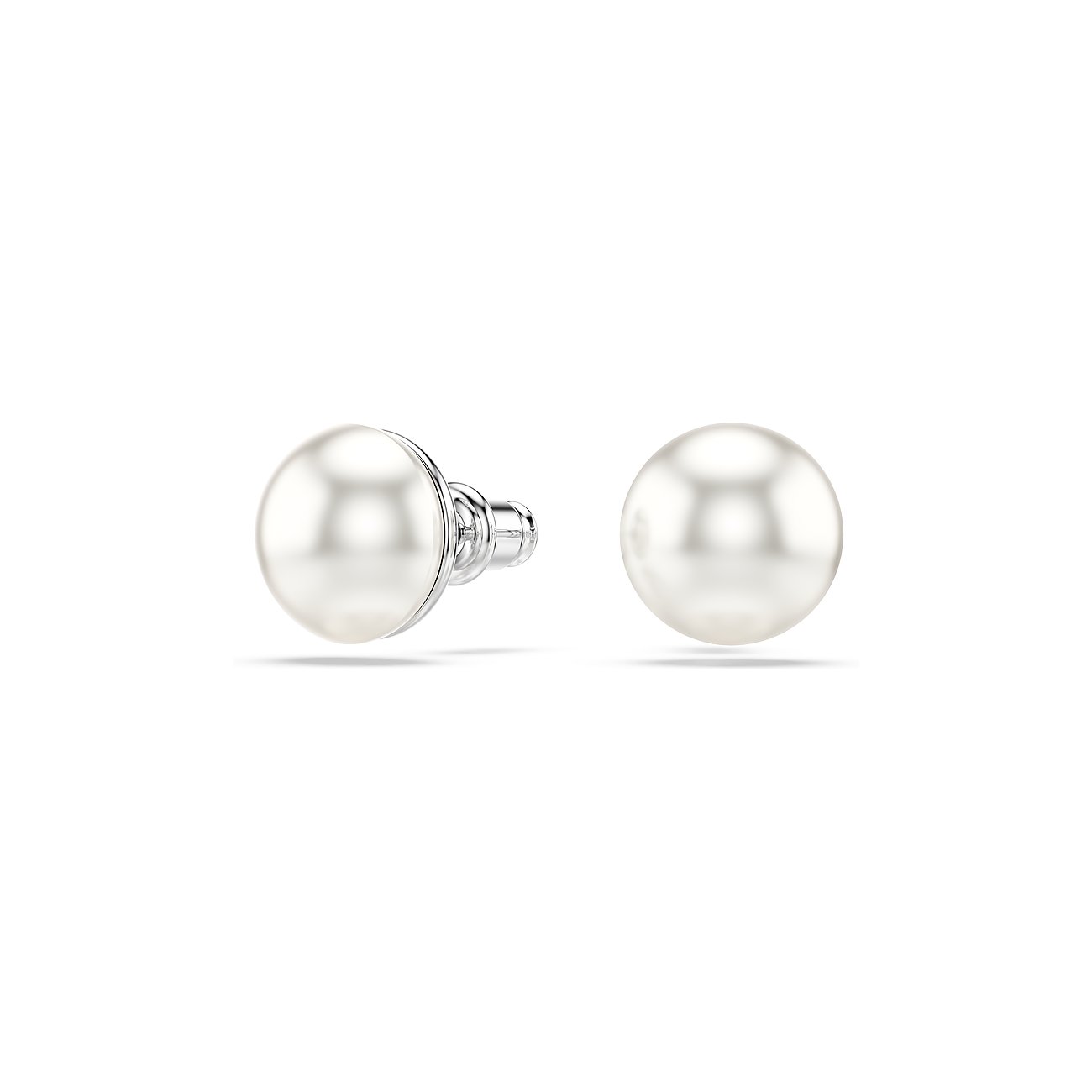 Zwei runde, cremefarbene Swarovski Ohrschmuck aus Metall im Perlen-Design