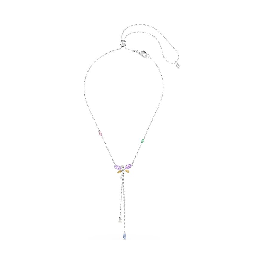 Swarovski metalen ketting met kleurrijke vlinderkristallen. Twee kettingen met bungelende druppelkristallen.