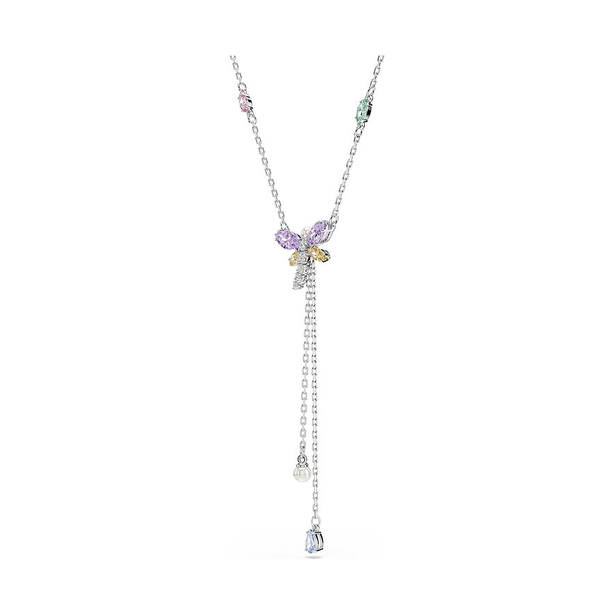 Swarovski metalen halsketting met Y-vormige gelaagde look en meerdere gekleurde Swarovski-kristallen in pasteltinten.
