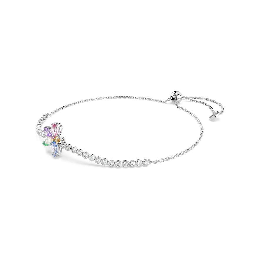 Swarovski Armschmuck aus Metall mit bunten Swarovski-Kristallen und runden Steinen in einer Reihe, mit Schiebeverschluss.
