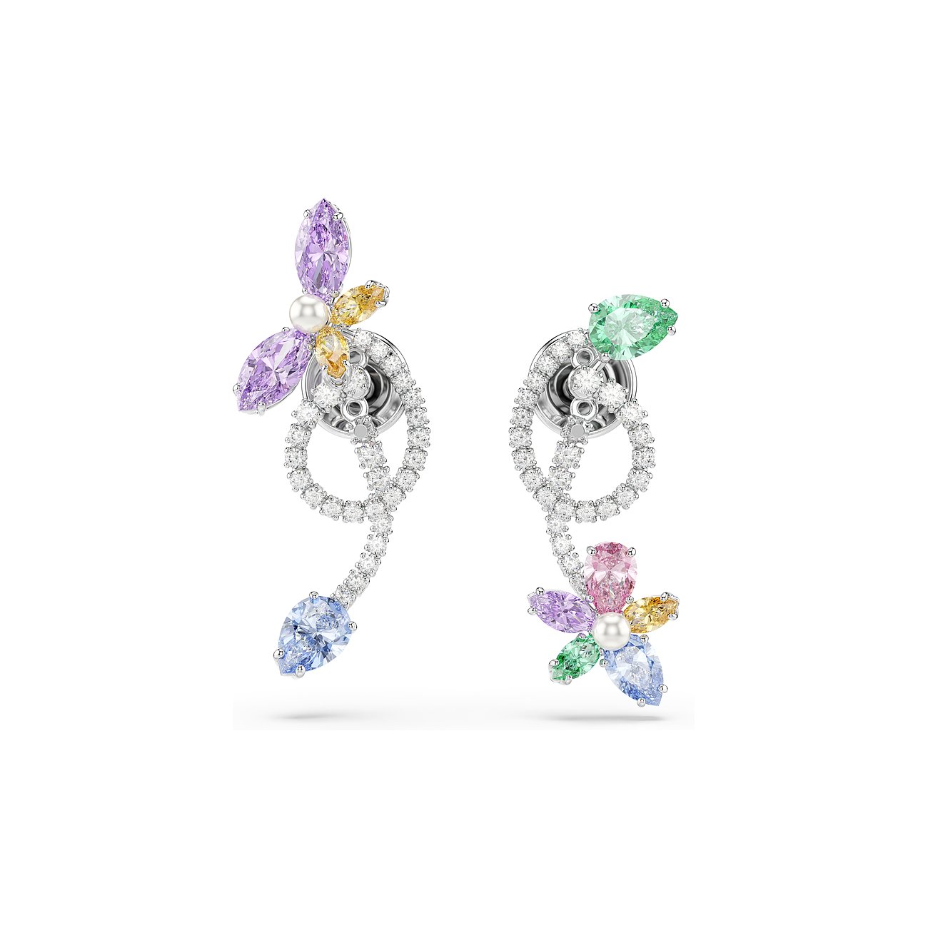 Ein Paar Swarovski Metall-Ohrstecker mit hängenden Schleifen aus funkelnden, klaren Swarovski-Kristallen.