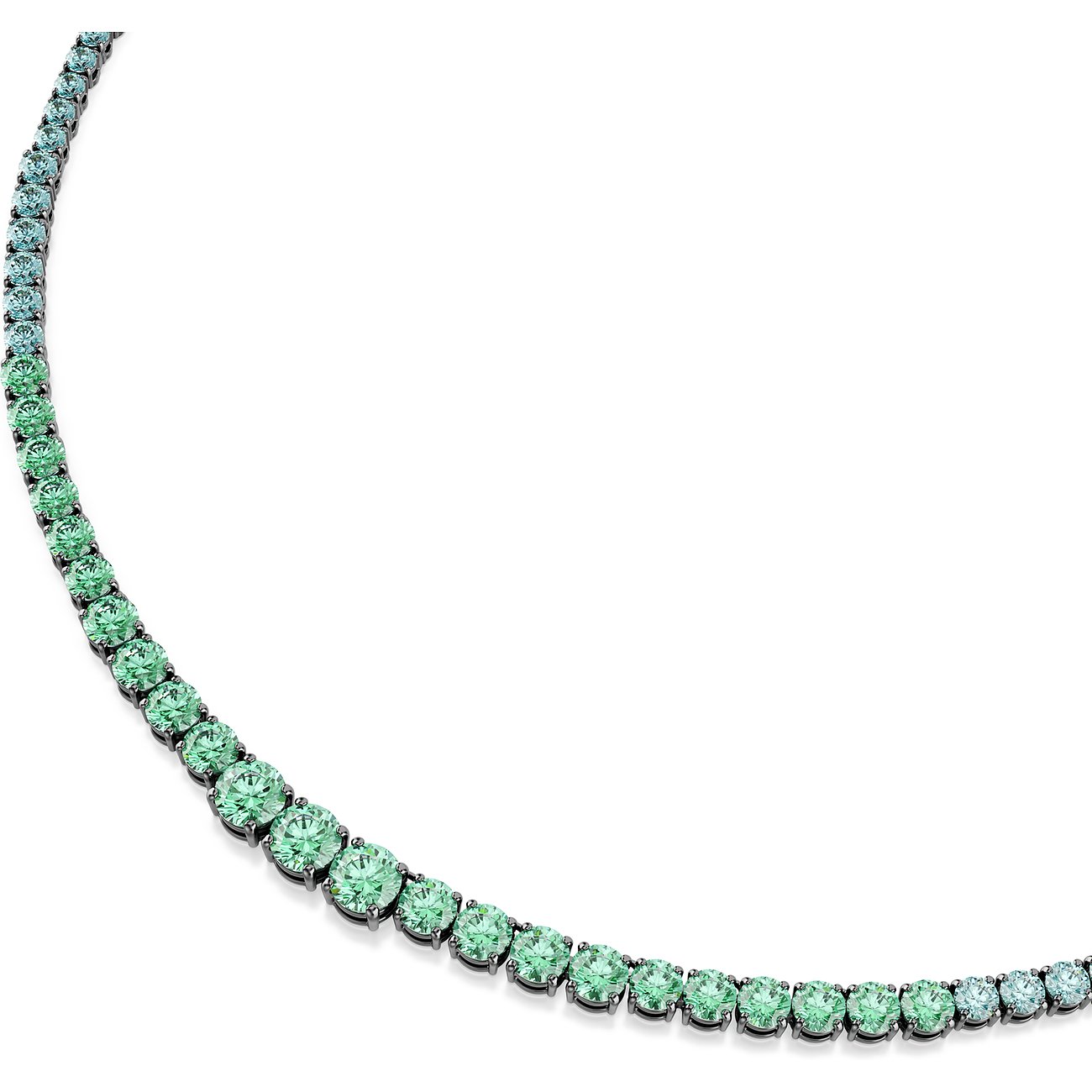 Swarovski Halskette aus Metall mit runden, blaugrünen Farbsteinen in einer Reihe, die zum Rand hin kleiner werden.