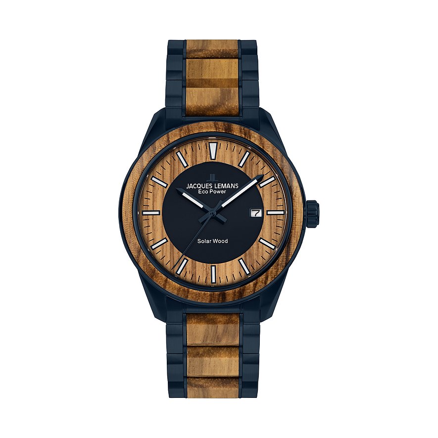 Jacques Lemans Herrenuhr Eco Power 1-2116M, Herren, Edelstahl, Armband: Edelstahl, Solar, analog