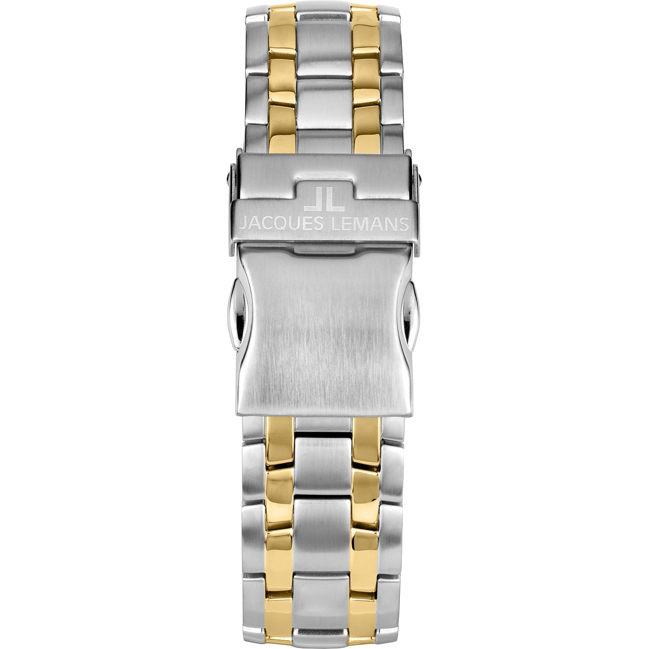 Jacques Lemans herrklocka i rostfritt stål med guld- och silverfärgat länkarmband och viklås.
