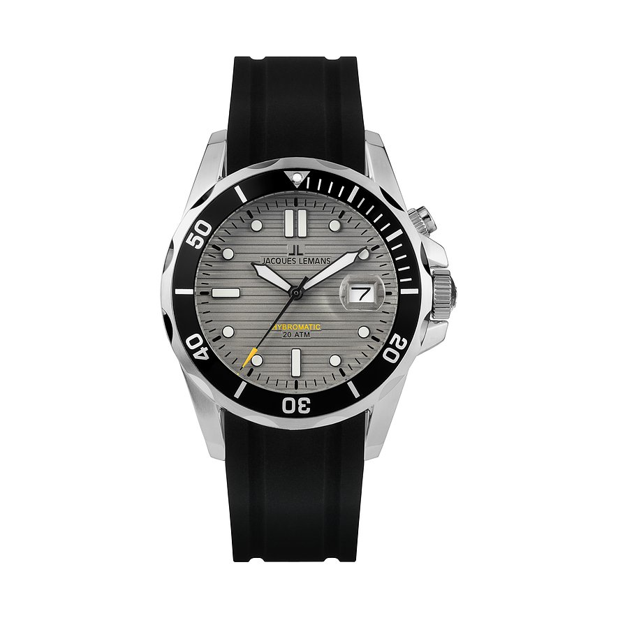 Jacques Lemans Herrenuhr Hybromatic 1-2170B, Herren, Edelstahl, Armband: Silikon, Hybrid, analog