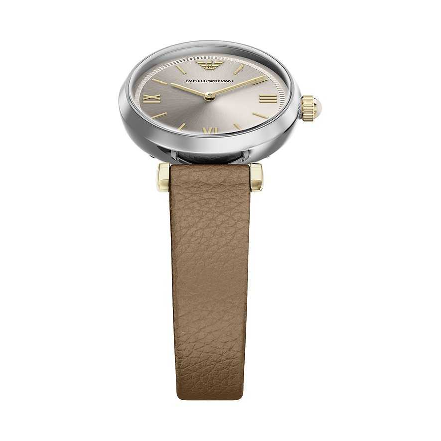 Montre femme Emporio Armani en acier inoxydable, boîtier ovale et bracelet en cuir beige