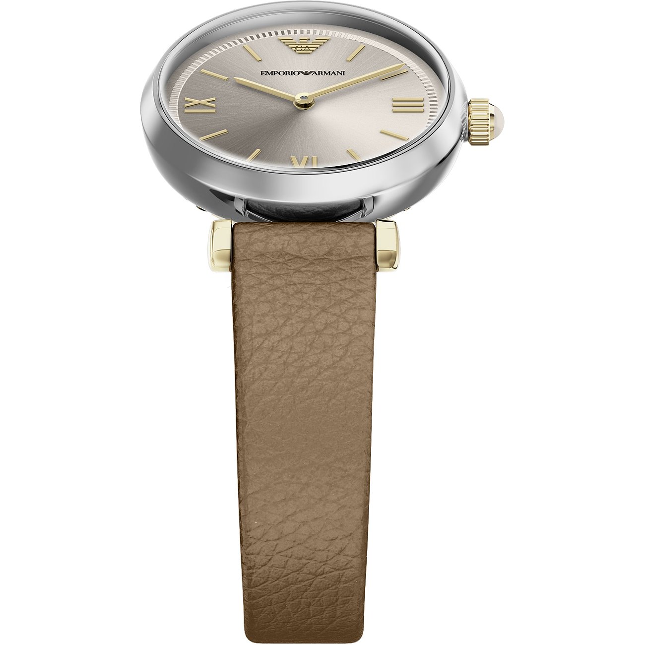 Montre femme Emporio Armani en acier inoxydable, boîtier ovale et bracelet en cuir beige