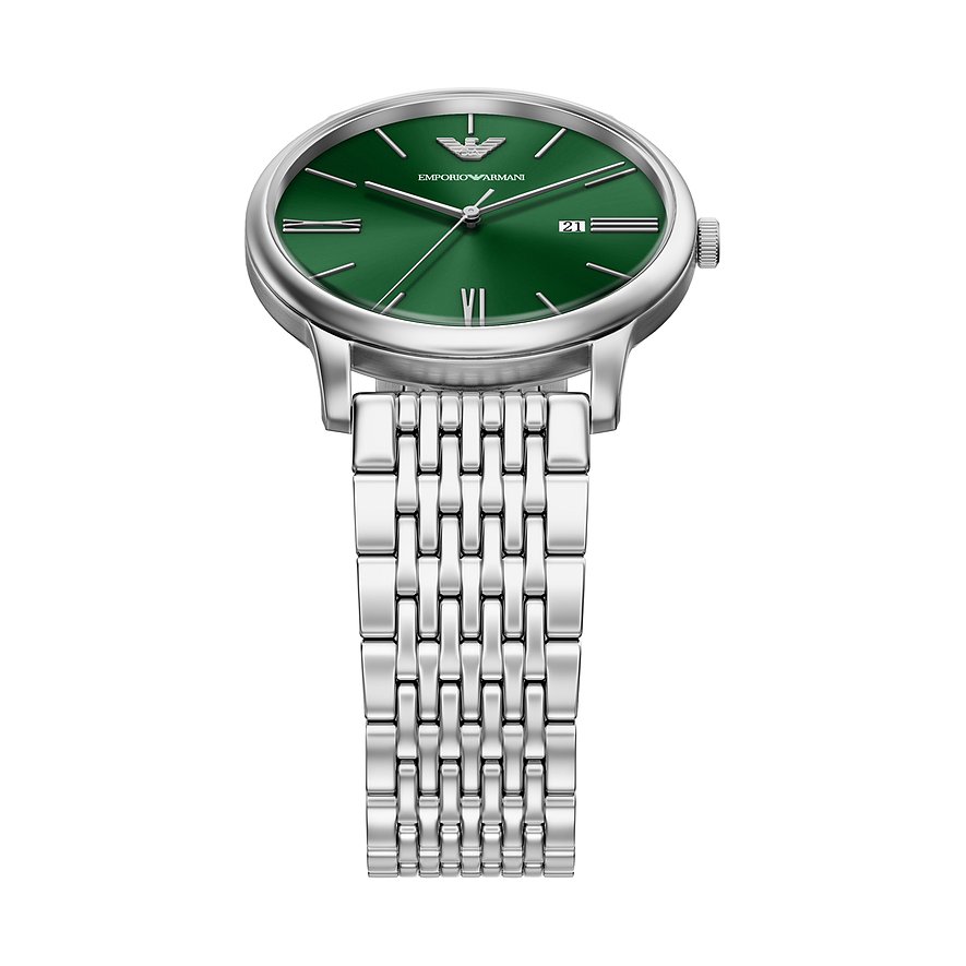 Montre-bracelet Emporio Armani en acier inoxydable avec boîtier rond et cadran vert lumineux