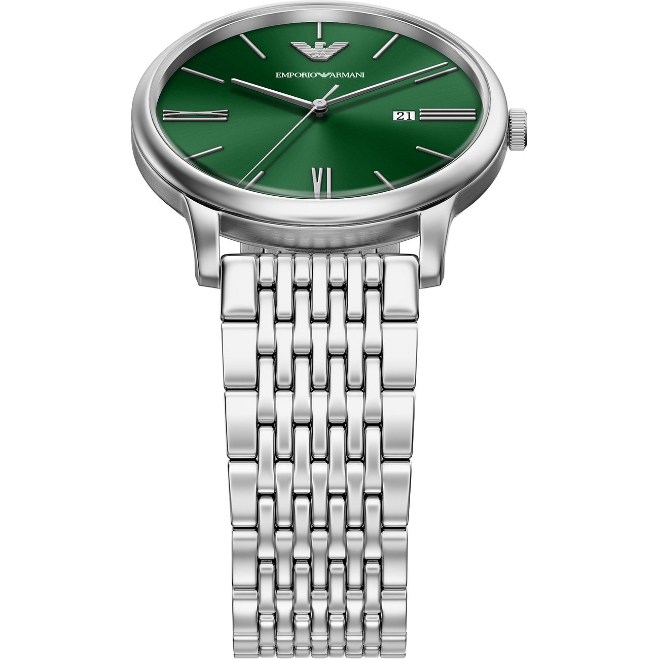 Montre-bracelet Emporio Armani en acier inoxydable avec boîtier rond et cadran vert lumineux