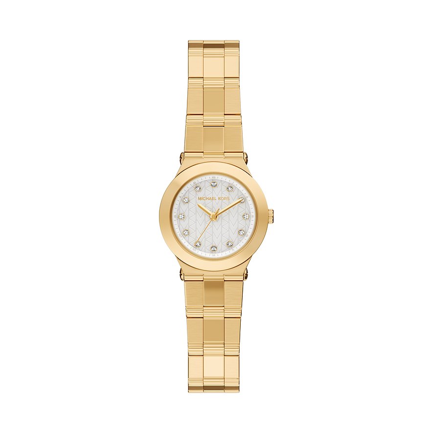 Orologio da donna Michael Kors color oro, acciaio, quadrante rotondo e gemme scintillanti.