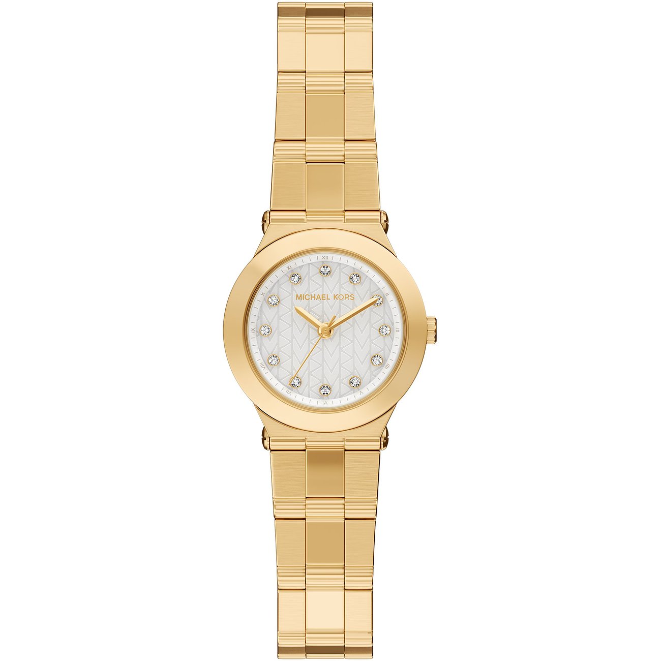 Orologio da donna Michael Kors color oro, acciaio, quadrante rotondo e gemme scintillanti.