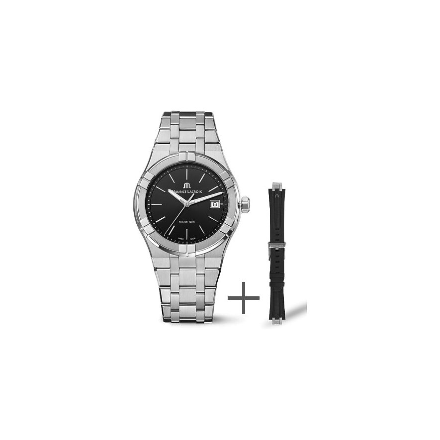 Maurice Lacroix Uhren-Set inkl. Wechselarmband Aikon Quartz AI1108-SS00F-330-A, Unisex, Edelstahl, Armband: Edelstahl, Quarz, analog