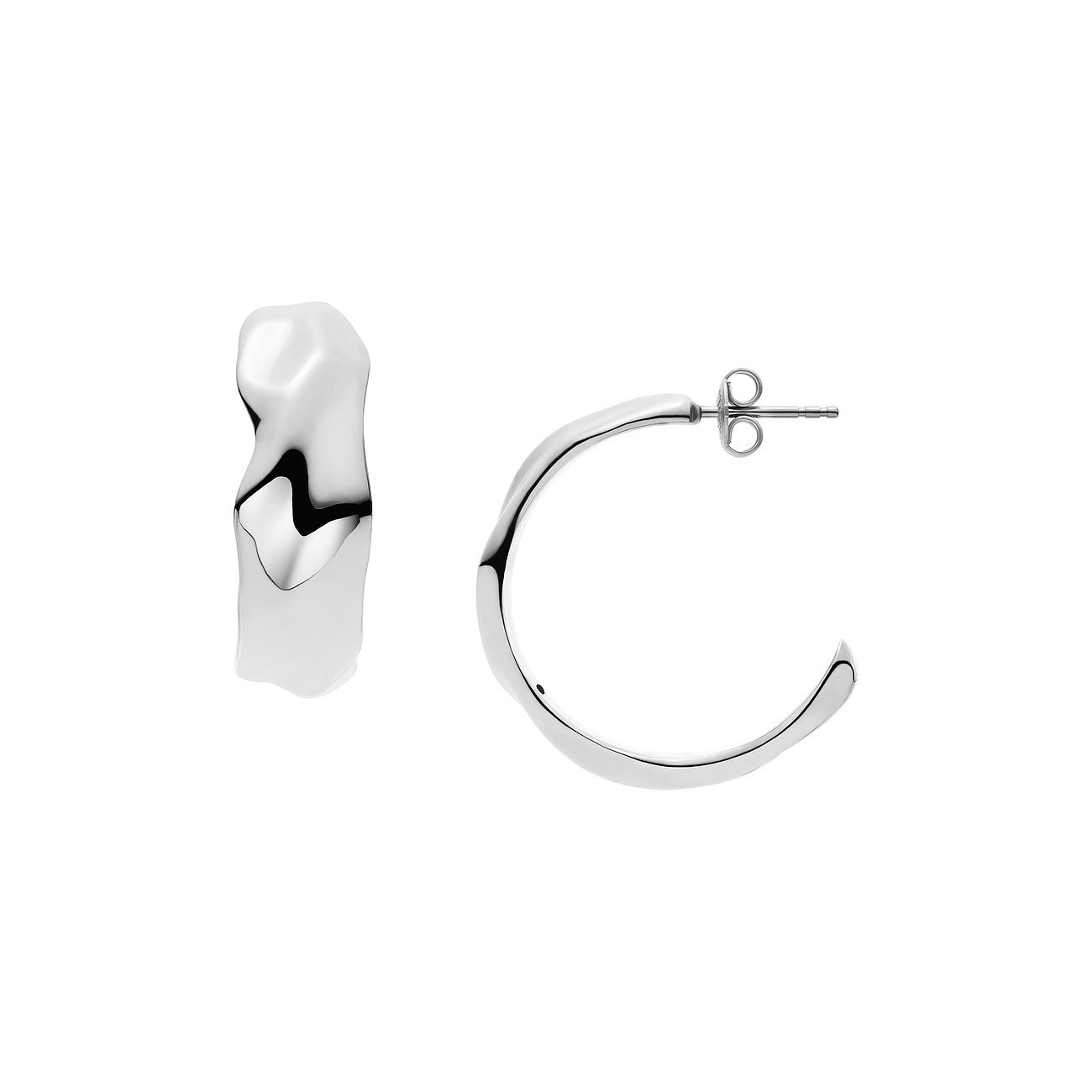 Skagen boucles d'oreilles: Créoles brillantes, de forme irrégulière, en acier inoxydable couleur argent.