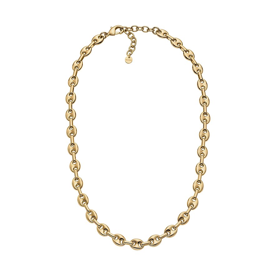 Collier Skagen: une chaîne en métal doré simple avec maillons, présentée seule sur fond blanc.