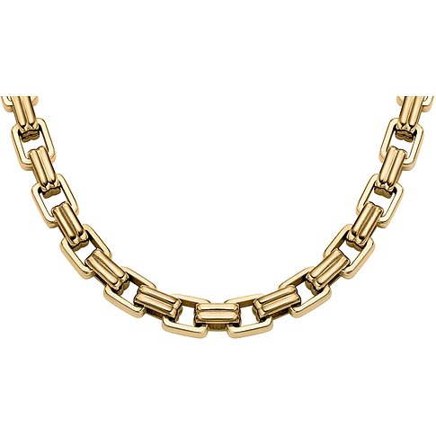 Collier Fossil en acier inoxydable doré avec de larges maillons de chaîne entrelacés.
