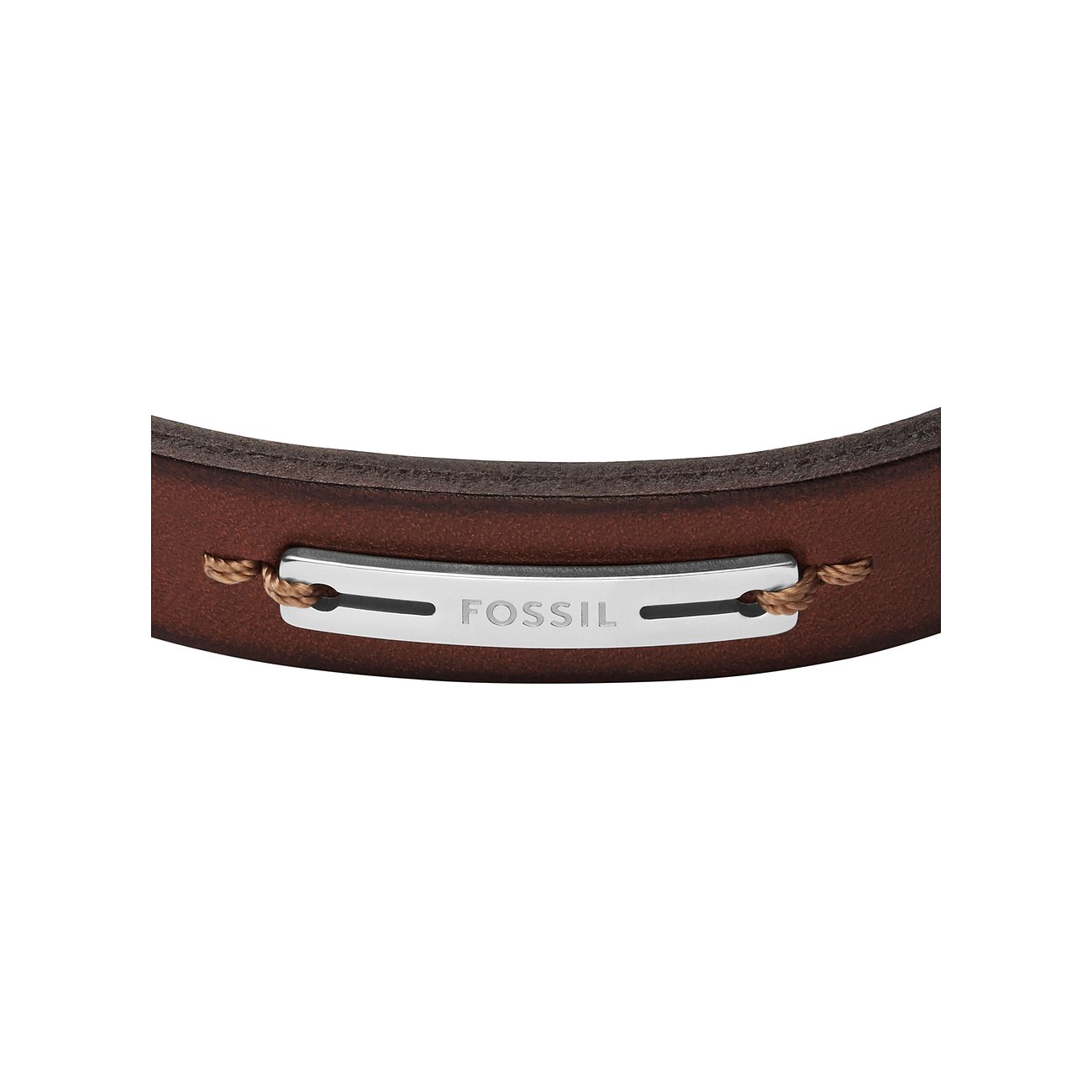 Fossil Armschmuck aus braunem Leder und Edelstahl, mit eingraviertem 