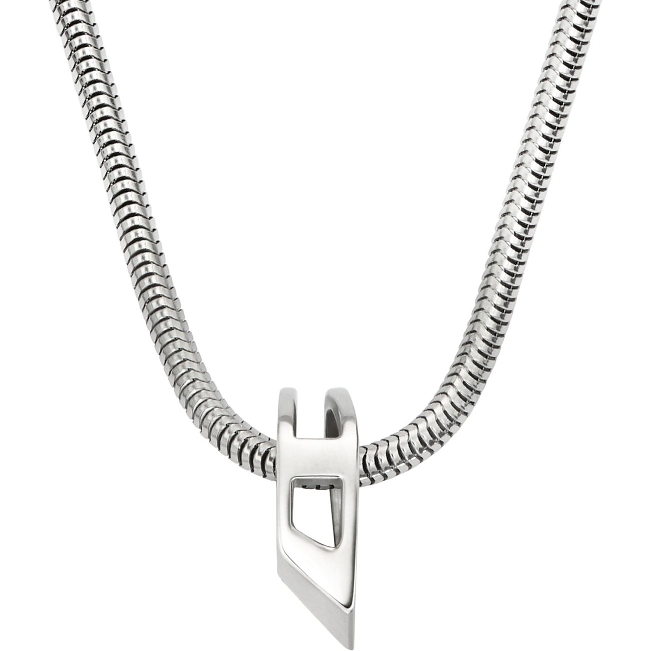Diesel halsband i rostfritt stål med ormkedja och ett D-format hänge.