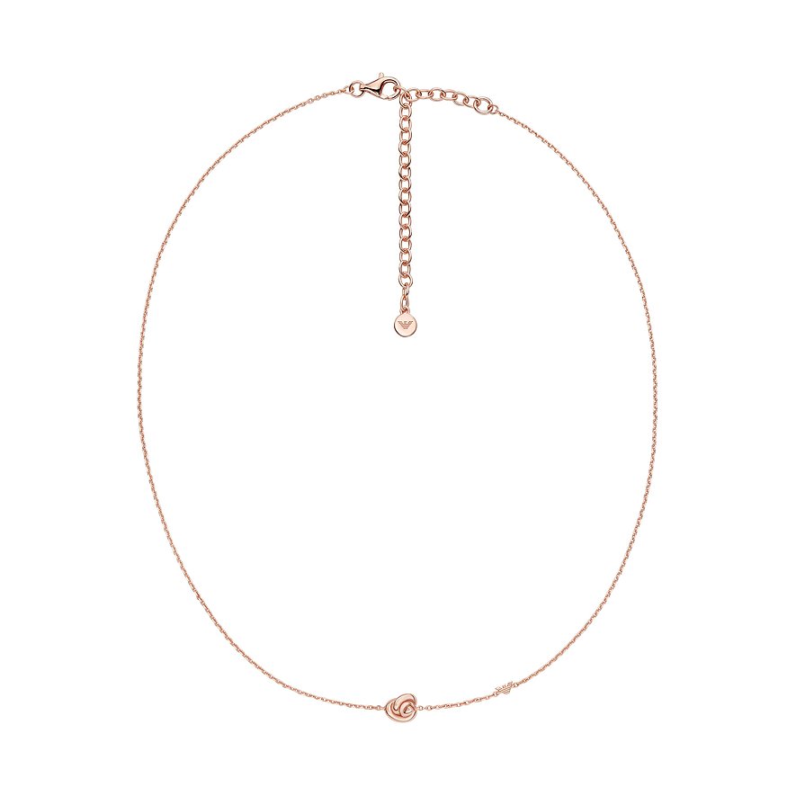 Collier Emporio Armani en argent sterling 925 couleur or rose, avec petit ornement torsadé et breloque logo.