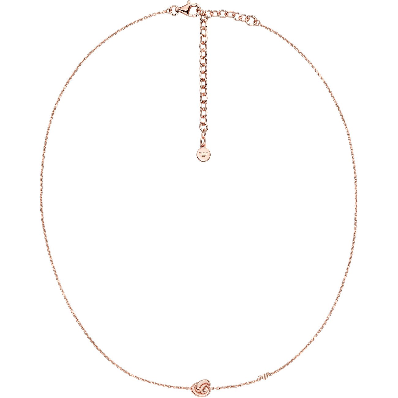Emporio Armani halsband i roséguldfärgat 925 sterlingsilver med liten, slingrande ornament och logoberlock.