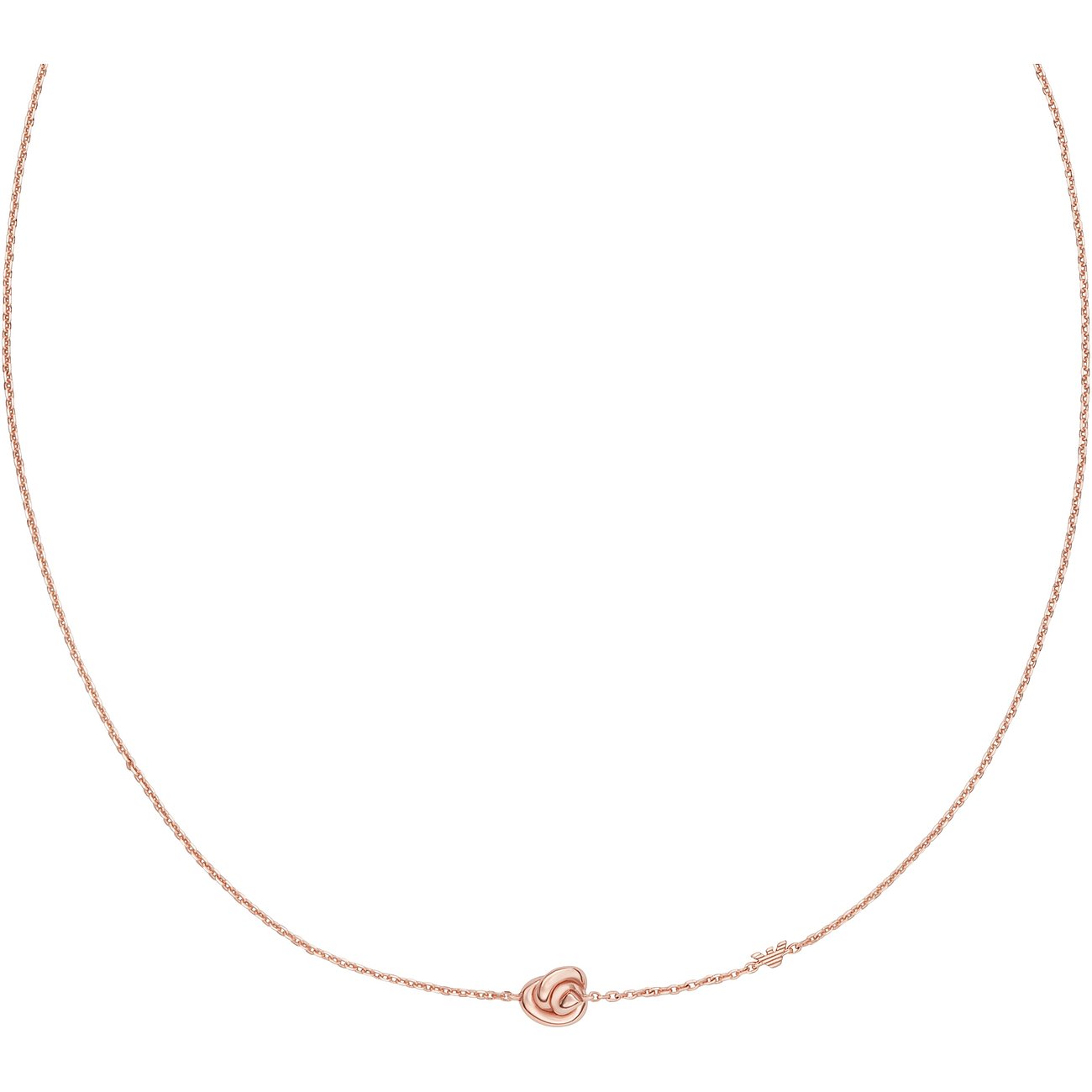 Emporio Armani halsband i roséguldpläterat silver med litet, runt hänge och Armani-logotyp.