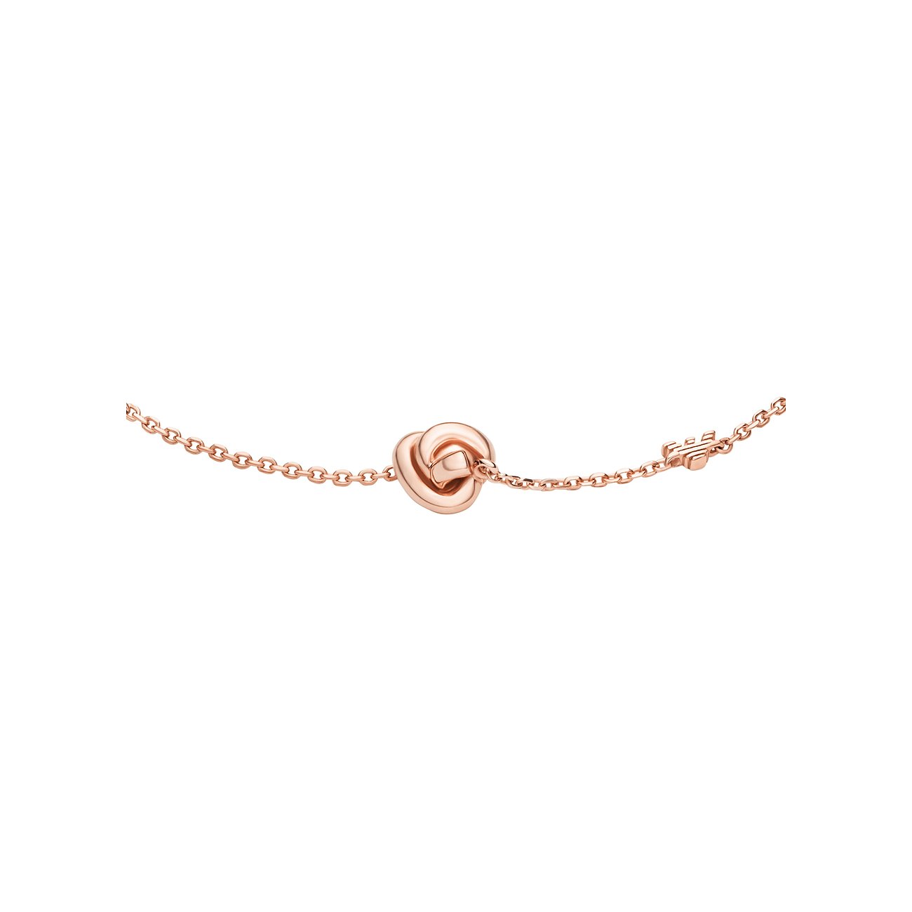 Bracelet Emporio Armani en argent 925 couleur or rose, avec maillons et design central en nœud de boule.