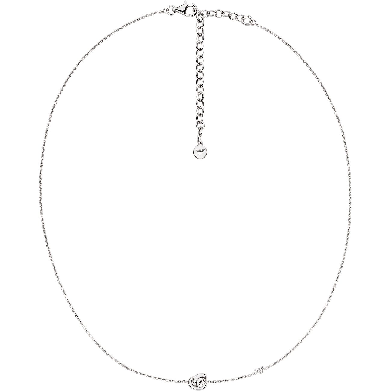 Emporio Armani Halsschmuck aus 925er Silber mit dünner Kette und einem verflochtenen Herzanhänger.