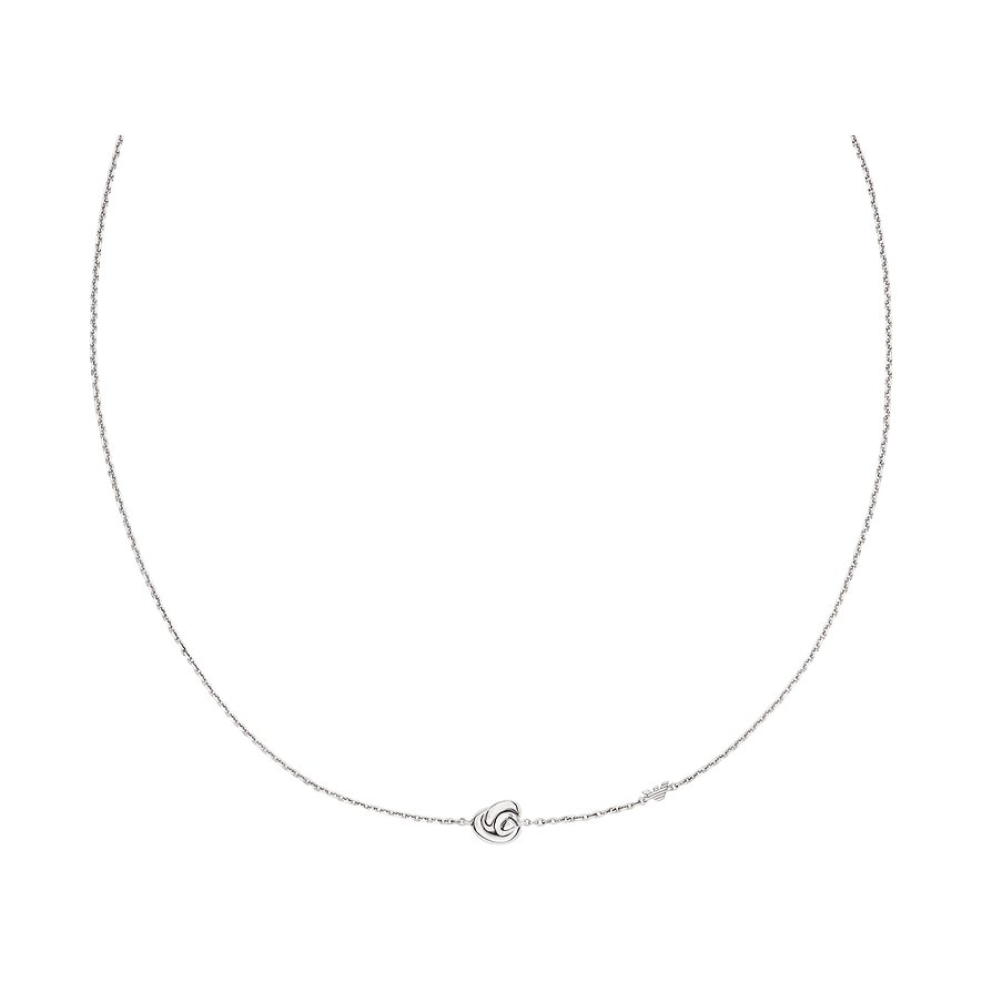 Emporio Armani Halskette aus 925er Silber mit kleinem Logo-Anhänger in der Mitte der feinen Kette.