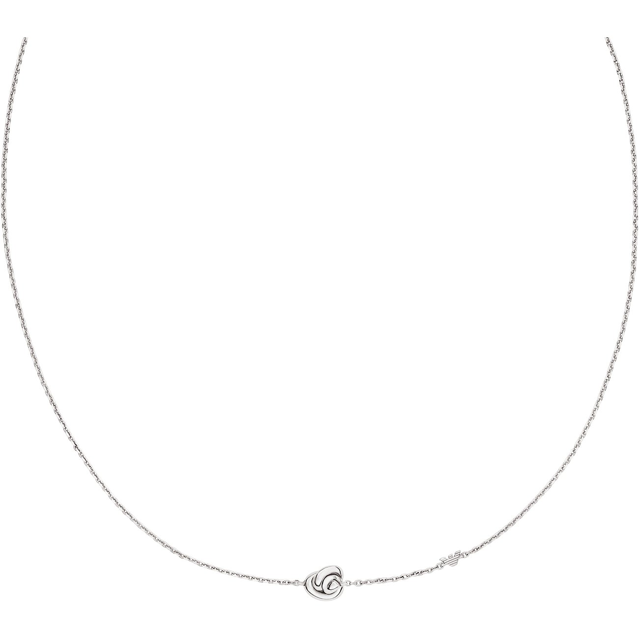 Emporio Armani Halskette aus 925er Silber mit kleinem Logo-Anhänger in der Mitte der feinen Kette.