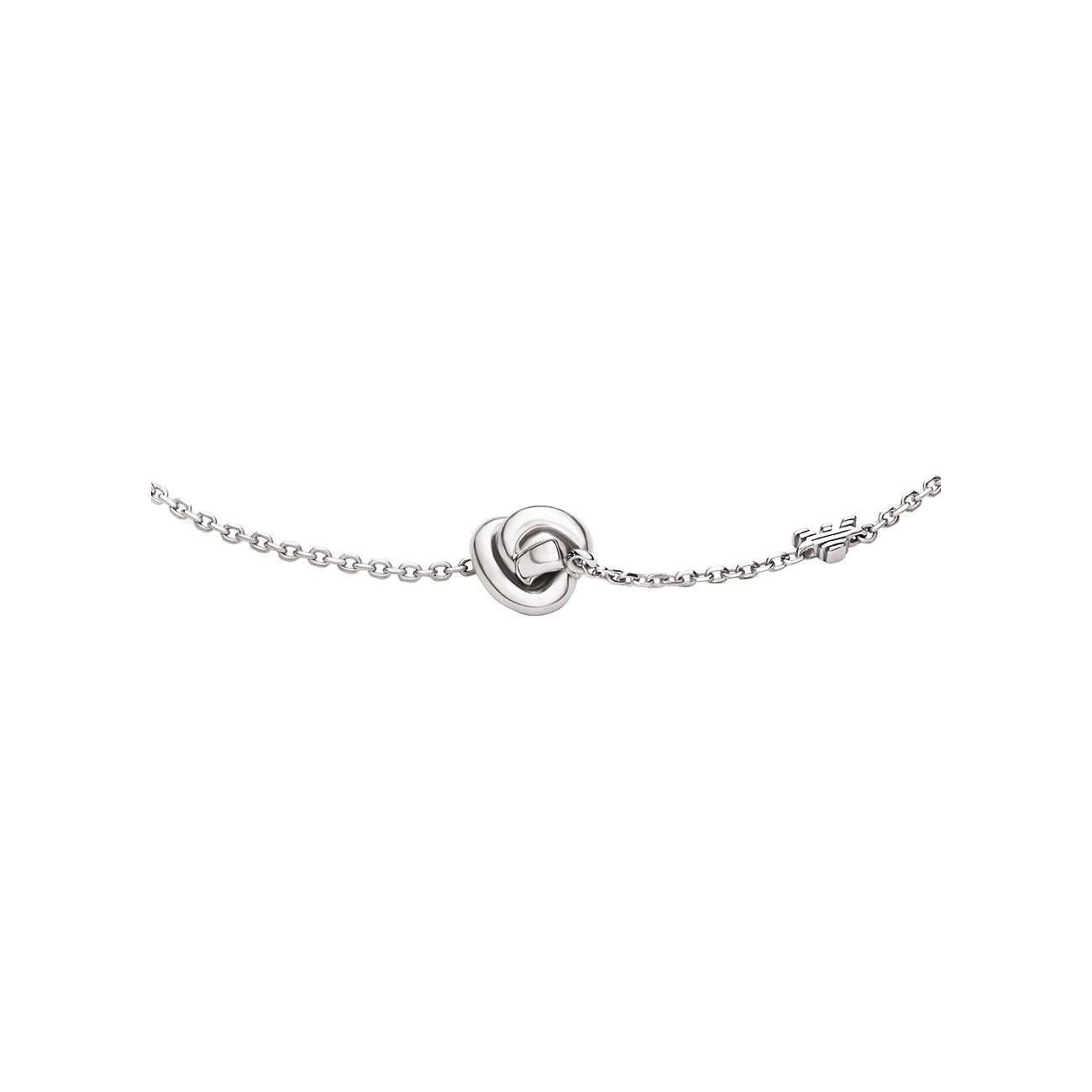 Bracciale Emporio Armani in argento sterling 925 con catena e motivo a nodo centrale.