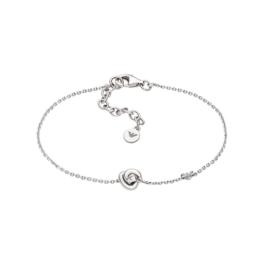 Bracciale Emporio Armani in argento 925 con catena sottile e nodo orizzontale al centro.