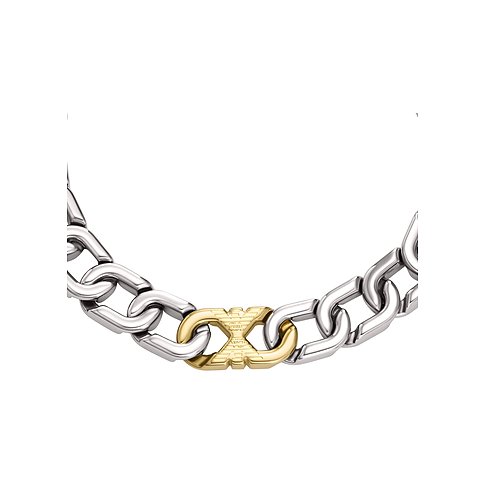 Emporio Armani Armschmuck aus glänzendem Edelstahl mit goldfarbenem Glied, das das Markenlogo zeigt.