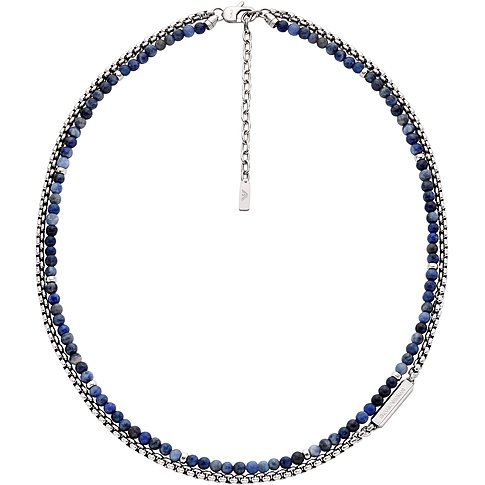 Emporio Armani Halskette aus Edelstahl mit zwei Strängen Sodalith-Farbsteinen und einer Verlängerungskette.
