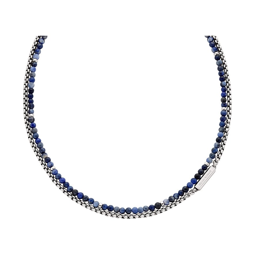 Emporio Armani Halskette aus Edelstahl und Sodalith, gebildet aus einer doppelreihigen Kette aus blauen Perlen.
