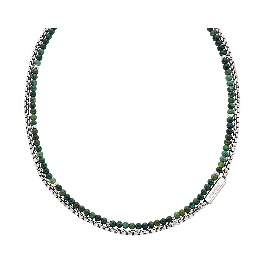 Emporio Armani halsband i rostfritt stål och grön agat, detaljerad ovanvy.
