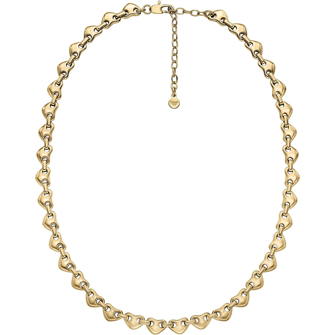 Collana Emporio Armani in metallo color oro con maglie a goccia, chiusura posteriore.
