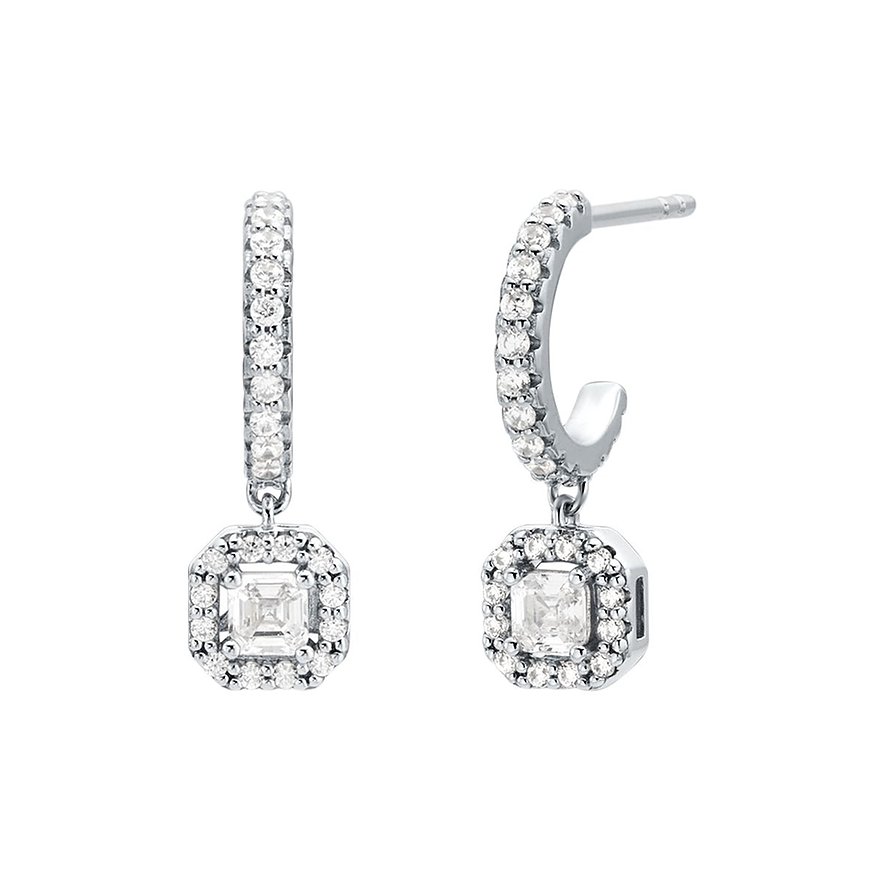Orecchini Michael Kors in argento con scintillanti zirconi, dettagliati con pendenti quadrati.