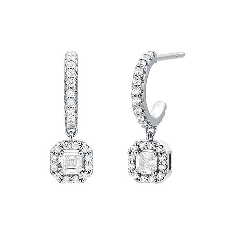 Michael Kors øreringe i sølv med skinnende zirkonia-sten, detaljeret med kvadratiske vedhæng.