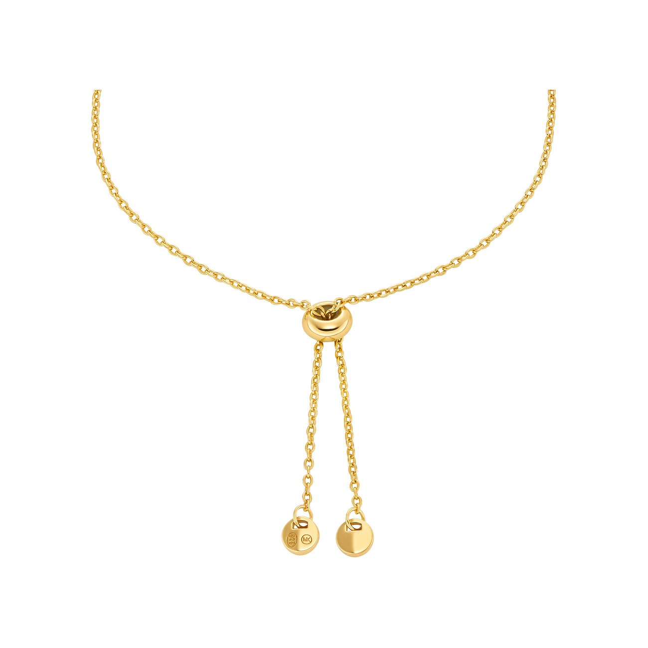 Ein goldenes Michael Kors Verschluss-Armband aus Silber mit Zirkoniasteinen und feiner Kette.